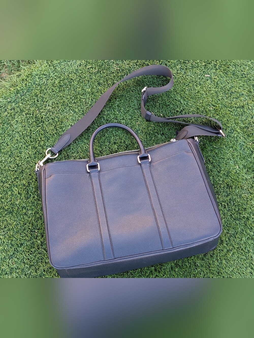 Coach Men's Navy Crossgrain Leather Briefcase 17" Laptop Bag Work Portfolio Stra - Picture 10 of 11